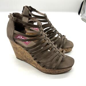 Pop Women Platform Wedge Shoes Zipup Brown Size 10M